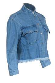 Current Boutique-Nanushka - Light Wash Cropped Distressed Denim Button-Up Jacket Sz XS
