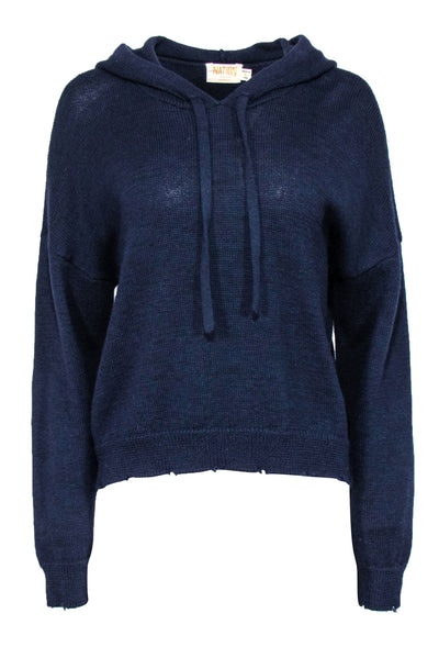 Current Boutique-Nation LTD - Navy Alpaca & Cotton Distressed Knit Hoodie Sz S