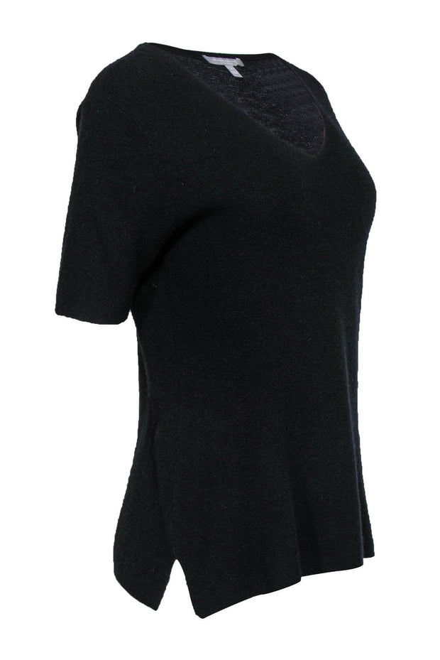 Current Boutique-Neiman Marcus - Black Short Sleeve V-Neck Cashmere Sweater Sz L