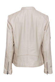 Current Boutique-Neiman Marcus - Cream Leather Zip-Up Jacket w/ Stitched Trim Sz L