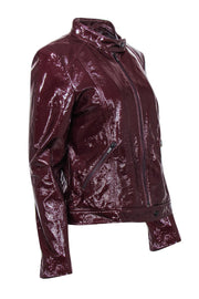 Current Boutique-Neiman Marcus - Maroon Crinkled Patent Leather Zip-Up Jacket Sz M