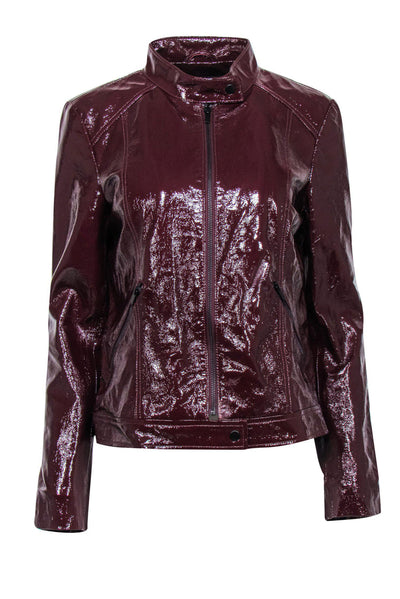 Current Boutique-Neiman Marcus - Maroon Crinkled Patent Leather Zip-Up Jacket Sz M