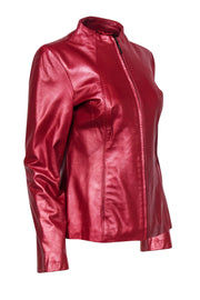 Current Boutique-Neiman Marcus - Red Shimmery Zip-Up Leather Jacket Sz M