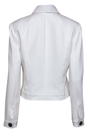 Current Boutique-Neiman Marcus - White Cotton Cropped Jacket w/ Brown Buttons & Trim Sz 6