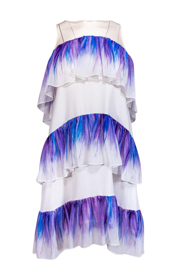Current Boutique-Nha Khanh - Purple & White Tiered Illusion Neckline Dress Sz 0