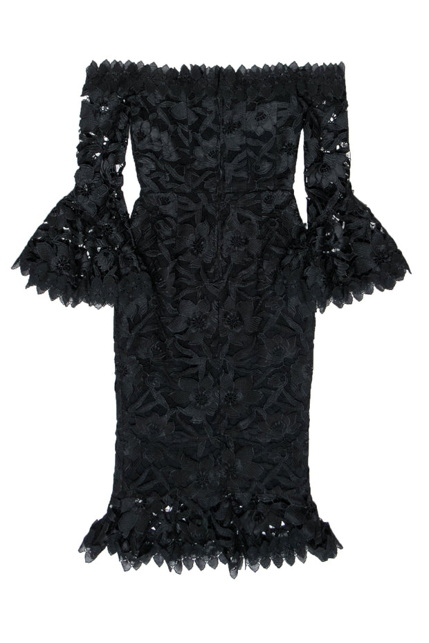 Current Boutique-Nicholas - Black Floral Lace Off-the-Shoulder Midi Dress Sz 2