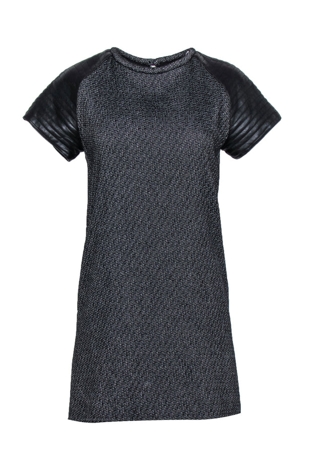 Current Boutique-Nicholas- Black & White Tweed Dress w/ Quilted Leather Sleeves Sz 4