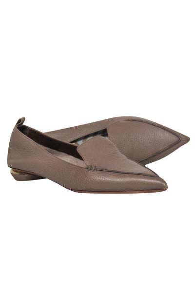 Current Boutique-Nicholas Kirkwood - Taupe Pointed Toe Pebbled Leather Loafers Sz 11