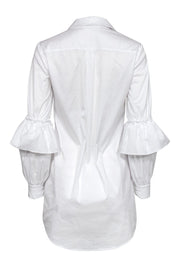 Current Boutique-Nicholas - White Collared Shirt Dress w/ Ruffle Sleeves Sz 2