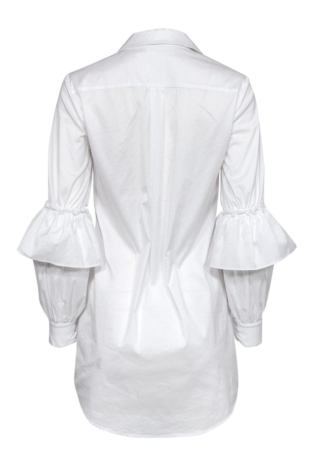 Current Boutique-Nicholas - White Collared Shirt Dress w/ Ruffle Sleeves Sz 2