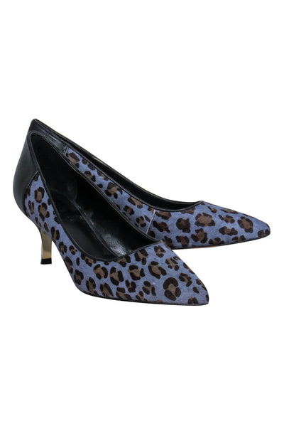 Current Boutique-Nicole Miller Artelier - Blue & Grey Leopard Print Calf Hair Kitten Heels Sz 7