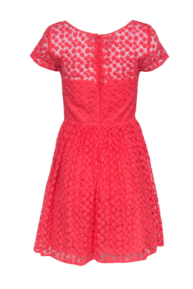 Current Boutique-Nicole Miller Artelier - Coral Floral Embroidered Fit & Flare Dress Sz M