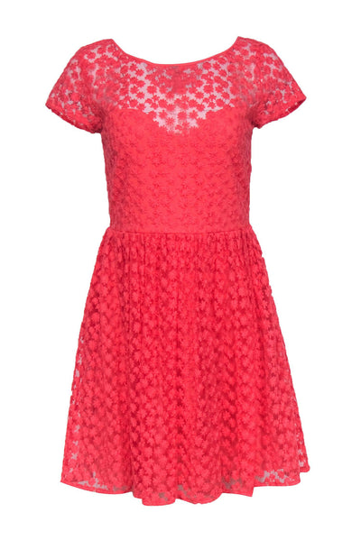 Current Boutique-Nicole Miller Artelier - Coral Floral Embroidered Fit & Flare Dress Sz M