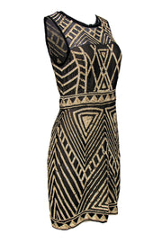 Current Boutique-Nicole Miller - Black & Beige Sequin Sleeveless Silk Sheath Dress w/ Raw Trim Sz 6