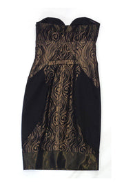 Current Boutique-Nicole Miller - Black & Bronze Print Strapless Dress Sz 0