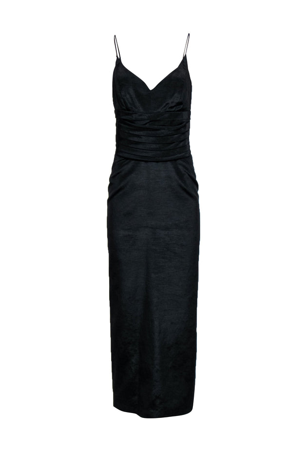 Current Boutique-Nicole Miller - Black Cotton Blend Textured Column Gown w/ V-Neckline Sz 10