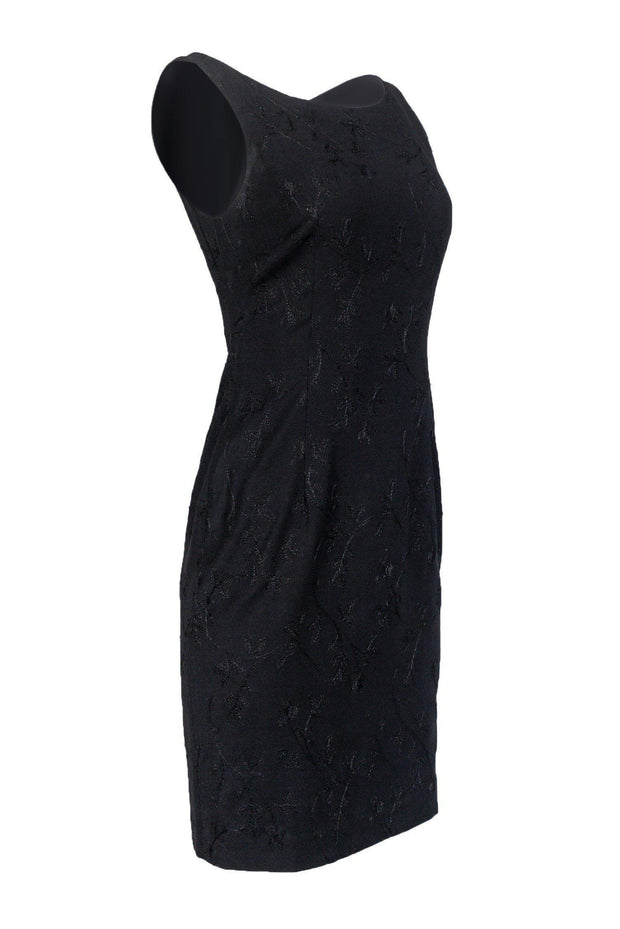 Current Boutique-Nicole Miller - Black Floral Textured Sheath Sz 6