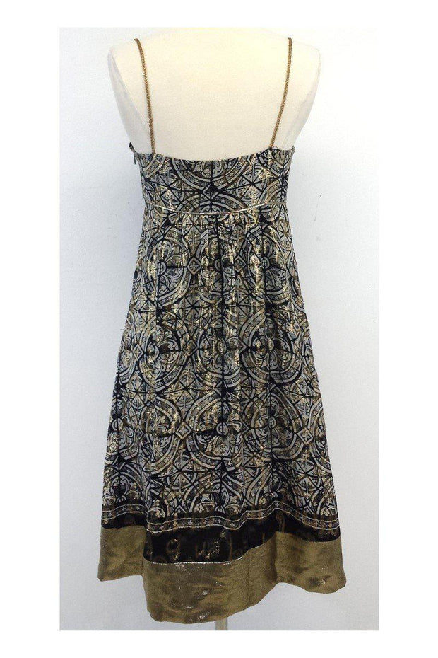 Current Boutique-Nicole Miller - Black & Gold Print Silk Dress Sz 6