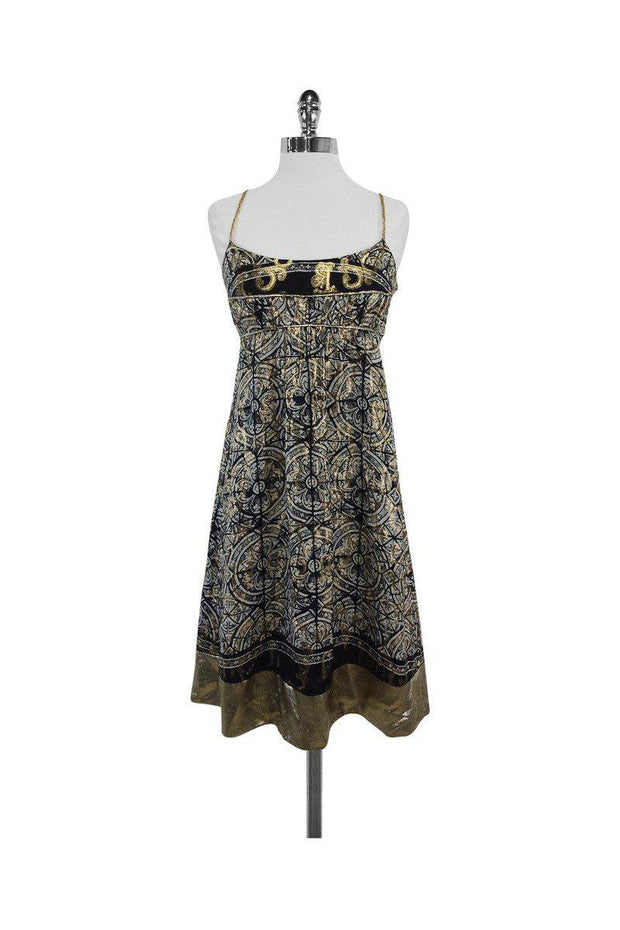 Current Boutique-Nicole Miller - Black & Gold Print Silk Dress Sz 6