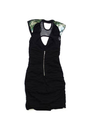 Current Boutique-Nicole Miller - Black & Green Ruched Bodycon Dress Sz 4