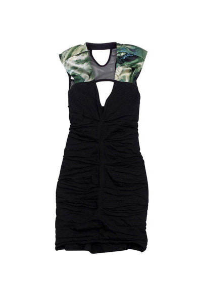 Current Boutique-Nicole Miller - Black & Green Ruched Bodycon Dress Sz 4