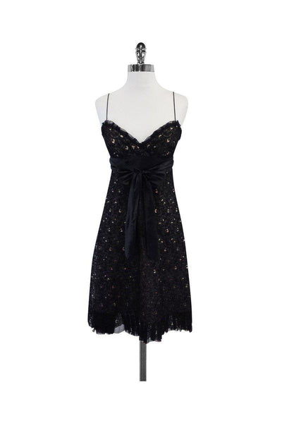 Current Boutique-Nicole Miller - Black Lace & Nude Silk Empire Dress Sz 4
