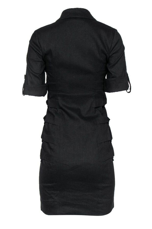 Current Boutique-Nicole Miller - Black Linen Blend Zip-Up Dress w/ Pleats Sz S