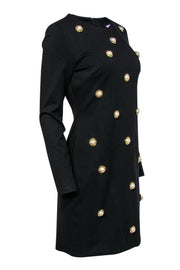 Current Boutique-Nicole Miller - Black Long Sleeve Shift Dress w/ Pearl Embellishments Sz 8