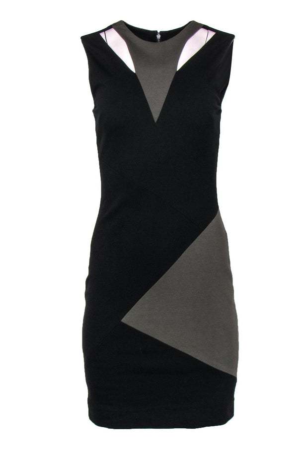 Current Boutique-Nicole Miller - Black & Olive Green Cutout Sheath Dress Sz 8