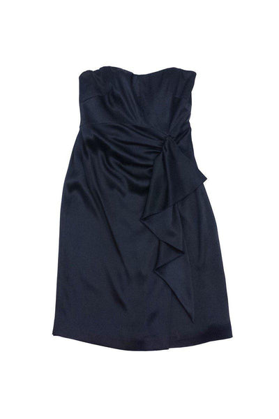 Current Boutique-Nicole Miller - Black Silk Bow Front Strapless Dress Sz 4