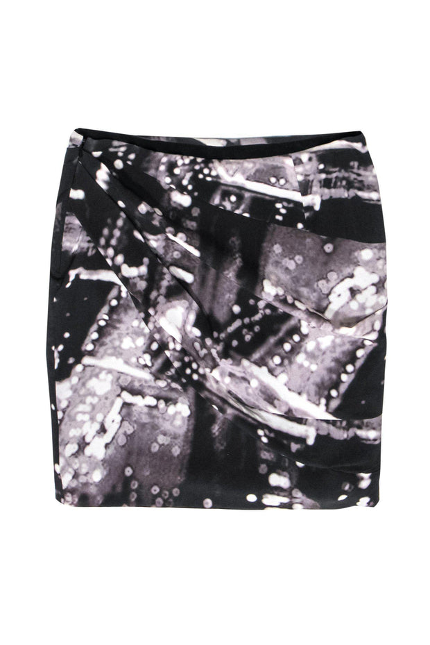 Current Boutique-Nicole Miller - Black & White Abstract Print Draped Skirt Sz 2