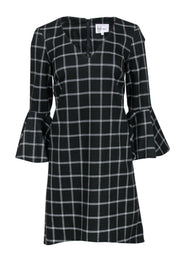 Current Boutique-Nicole Miller - Black & White Plaid Shift Dress w/ Bell Sleeves Sz 4