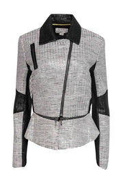 Current Boutique-Nicole Miller - Black & White Woven Moto-Style Jacket Sz L