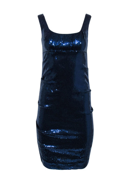 Current Boutique-Nicole Miller - Blue Sequin Sleeveless Ruched Cocktail Dress Sz 6