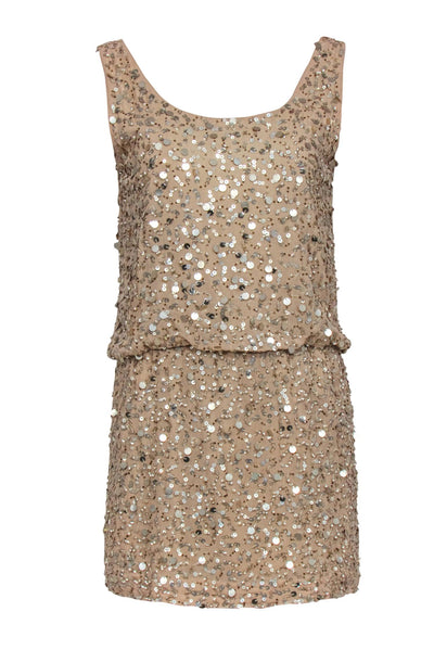 Current Boutique-Nicole Miller - Bronze Sequin Silk Cocktail Dress w/ Draped Back Sz M