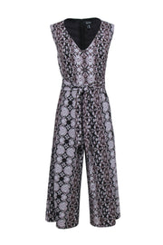 Current Boutique-Nicole Miller - Brown & Grey Snake Print Cropped Sleeveless Jumpsuit w/ Tie Sz 6