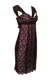Current Boutique-Nicole Miller - Brown & Pink Floral Lace Sheath Dress Sz S