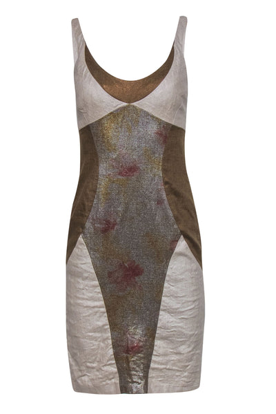 Current Boutique-Nicole Miller Collection - Metallic Color Block Linen Sheath Dress Sz 4