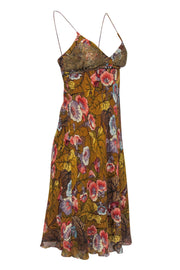 Current Boutique-Nicole Miller - Colorful Chartreuse Floral Silk Dress w/ Lace Detail Sz 0