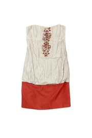 Current Boutique-Nicole Miller - Cream & Coral Strapless Bead Detail Dress Sz 0