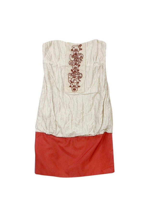Current Boutique-Nicole Miller - Cream & Coral Strapless Bead Detail Dress Sz 0