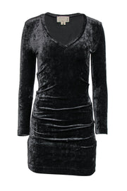 Current Boutique-Nicole Miller - Dark Grey Crushed Velvet Dress w/ Ruching Sz P