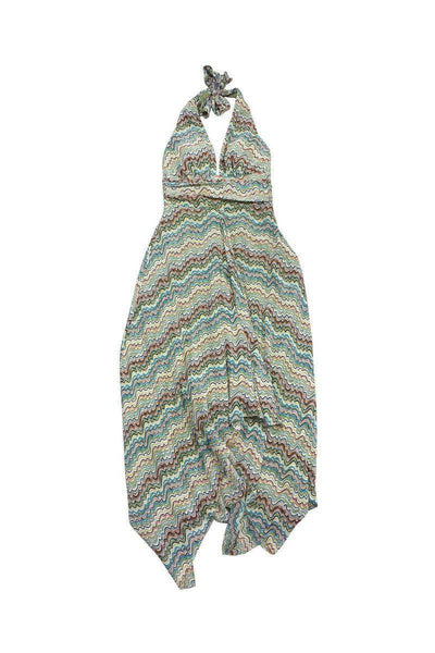 Current Boutique-Nicole Miller - Earth Tone Wavy Striped Halter Dress Sz 2