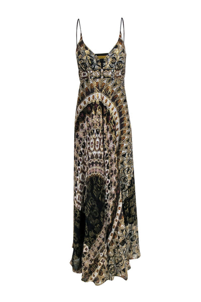 Current Boutique-Nicole Miller - Gold & Brown Paisley Print Maxi Dress Sz 8