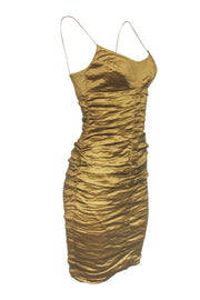 Current Boutique-Nicole Miller - Gold Ruched Strappy Bodycon Dress Sz 6