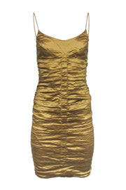 Current Boutique-Nicole Miller - Gold Ruched Strappy Bodycon Dress Sz 6