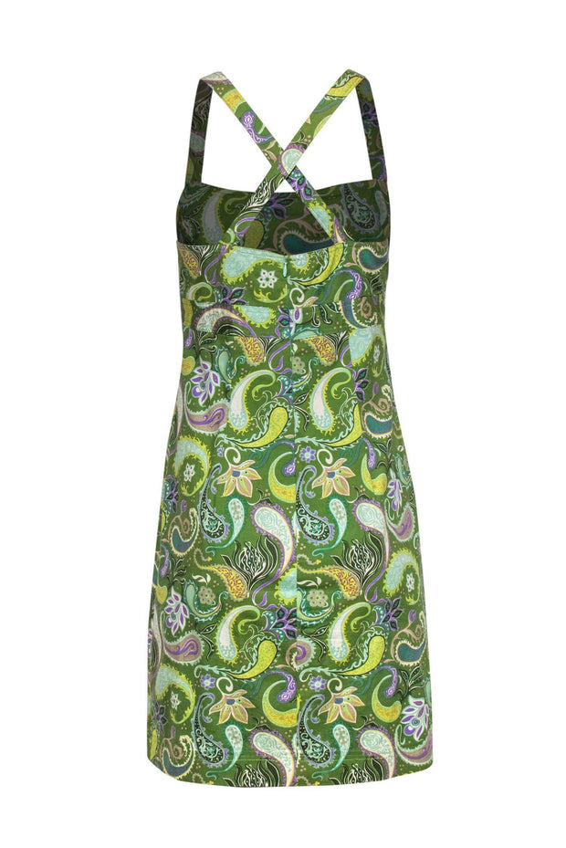 Current Boutique-Nicole Miller - Green Paisley Cotton Fitted Dress Sz 10