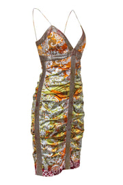 Current Boutique-Nicole Miller - Green & Silver Metallic Ruched Silk Dress Sz 6