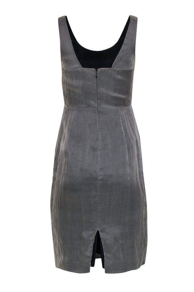 Current Boutique-Nicole Miller - Grey Silk Sheath Dress w/ Multicolor Sequin & Jeweled Design Sz 4