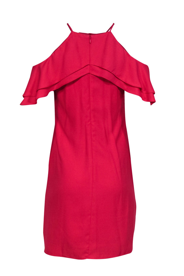 Current Boutique-Nicole Miller - Hot Pink Cold Shoulder Ruffled Sheath Dress Sz 4